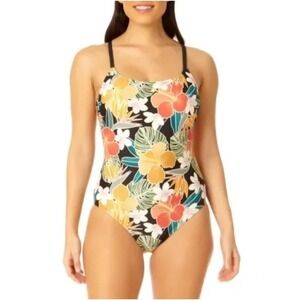 Hurley Womens Tropical Floral Ladder Back One Piece Swimsuit Black XXL NEW